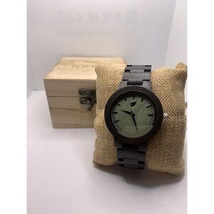 Eco Nisi Men's Brown Wooden Analog Green Dial Quartz Genuine Wrist Watch YR74